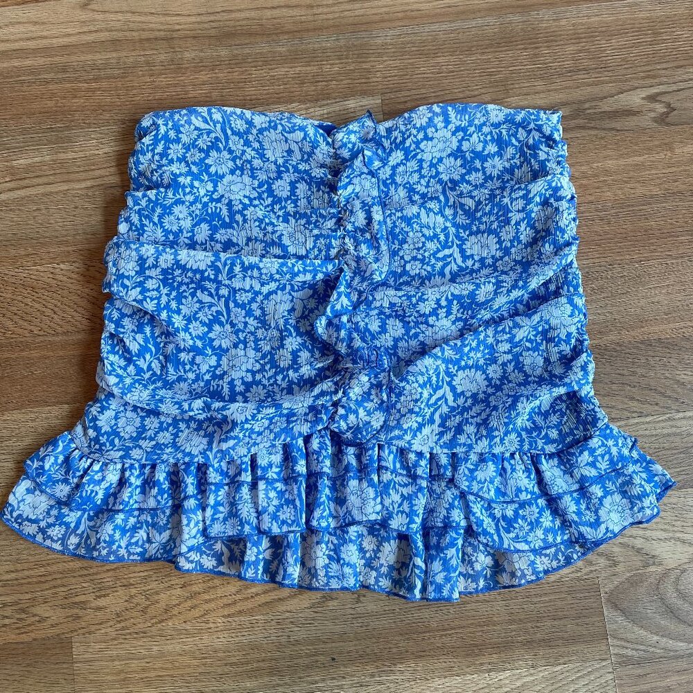 Zara Blue Floral Ruffle Skirt NWT